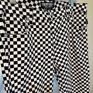 Tripp NYC Daang Goodman Black White Checker Skinny Mid Rise Stretch Jeans 30